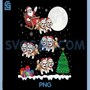 Xmas Tree Lights Funny PNG, Santa Riding Shih Tzu Dog Christmas PNG