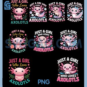Axolotl Kawaii Coquette Bow Just PNG Bundle, A Girl Who Loves Axolotls Bundle PNG