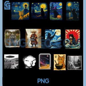 Cat Starry Funny Night PNG Bundle, Cat Lover Bundle, Van Gogh Cat PNG Bundle