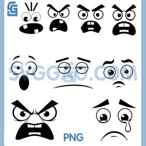 Funny Cartoon Faces PNG Bundle, Cute Expression Clipart PNG Bundle