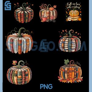 Fall in Love with Reading Pumpkin PNG Bundle, Reading Halloween Teacher Bundle PNG