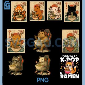 Japanese Axolotl Gamer Ramen PNG Bundle, Anime Kawaii Aesthetic Vibes Bundle PNG