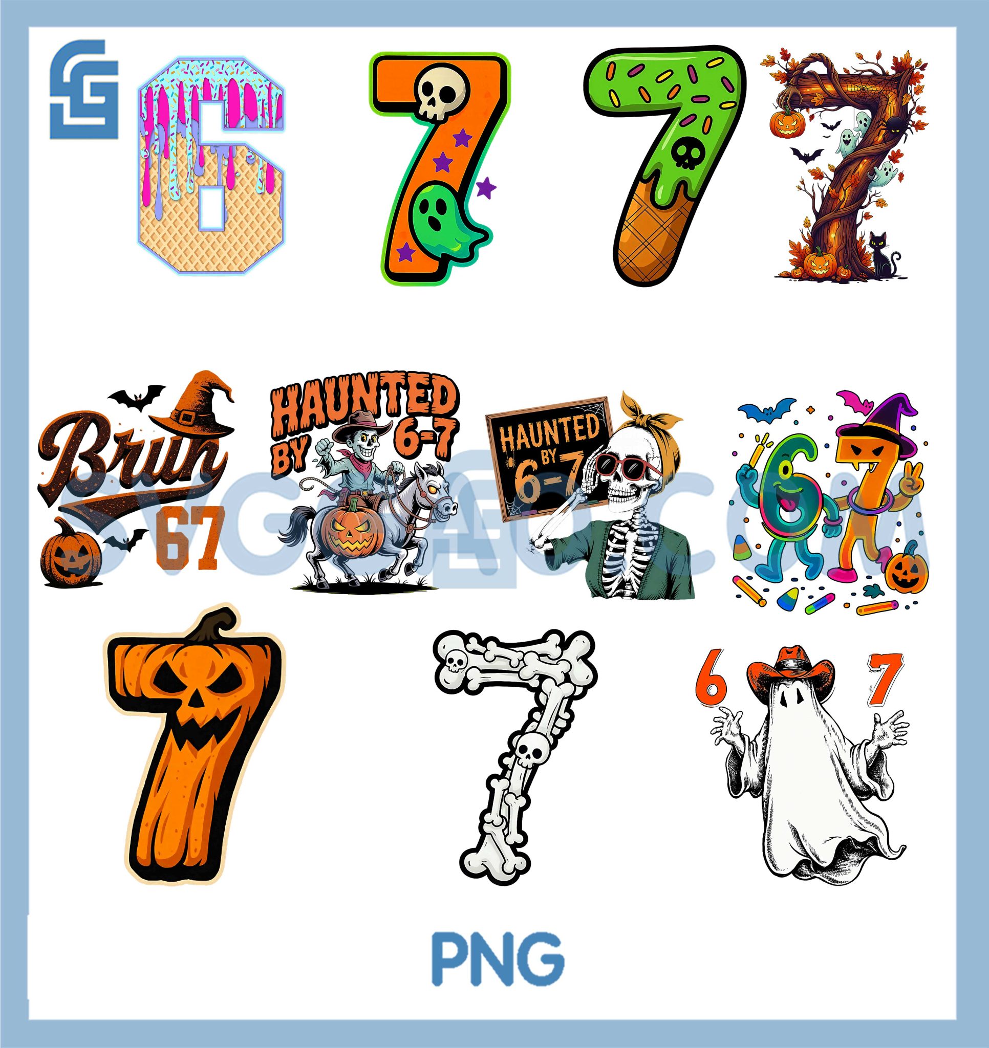 Number 7 67 Meme PNG Bundle, Halloween Pumpkin Matching Group Bundle ...