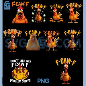 Retro F-Caw-F Shocked Chicken PNG Bundle, Funny Rooster Saying Meme Bundle PNG