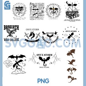 Onyx Storm PNG Bundle, Brave the Dark Fourth Wing Dragon Silhouette PNG Bundle
