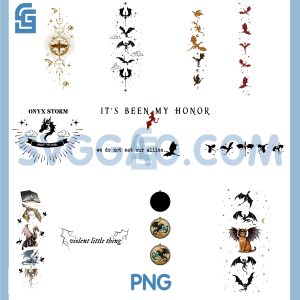 Fourth Wing PNG Bundle, Onyx Storm Quotes & Dragon Silhouette Art Bundle PNG