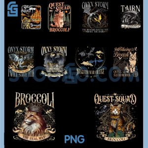 Broccoli Cat Quest Squad PNG Bundle, Fourth Wing Onyx Storm Digital Art Bundle PNG
