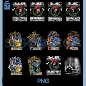 Harry Potter Christmas PNG Bundle, All I Want for Christmas Wizard Art Bundle PNG