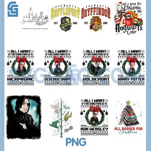 Harry Potter Movie Christmas PNG Bundle, All I Want for Christmas Designs Bundle PNG