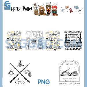 Cute Harry Potter Trio PNG Bundle, Hermione Ron Wizard School Elements Bundle PNG