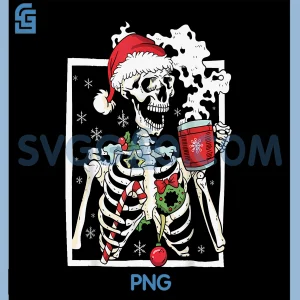 Christmas Skeleton with Smiling PNG, Skull Drinking Coffee Latte PNG
