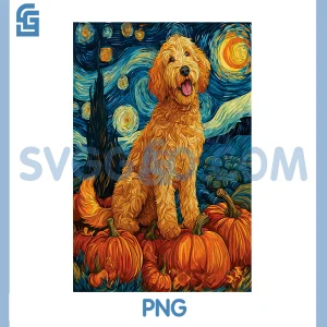 Cute Goldendoodle PNG, Fall Autumn Doodle Dog PNG