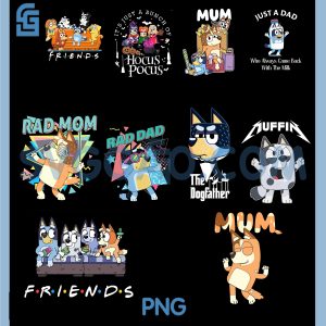 Bluey Friends Couch Cartoon Art PNG Bundle, Family Character Sitting Scene PNG Bundle