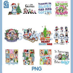 Bluey Christmas Bad Habits Art PNG Bundle, Funny Holiday Cartoon Design PNG Bundle