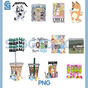 The Bluey Tour Retro Art PNG Bundle, Cute Character Concert Graphic Print PNG Bundle