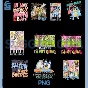 Bluey The Eras Tour Art PNG Bundle, Cute Character Collage Concert Style PNG Bundle