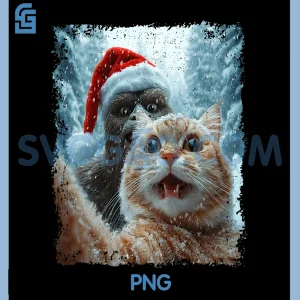 Funny Bigfoot and Cat PNG, Christmas Selfie Design PNG