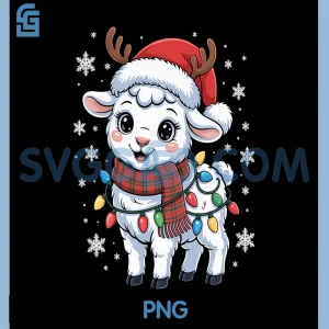 Funny Lamb in Santa Hat PNG, Animal Lover Cute Lamb Christmas PNG