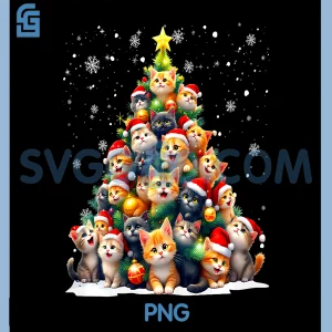Funny Oriental Christmas PNG, Lights Tree Cat Lover Xmas PNG