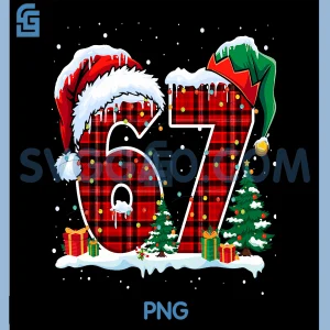 Funny Six Seven 6 7 PNG, Meme 67 Christmas Red Plaid Xmas PNG
