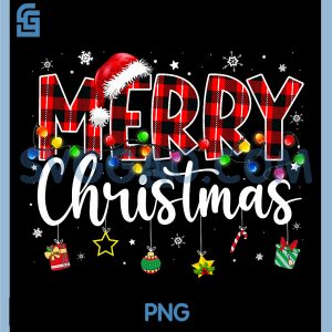 Merry Christmas Buffalo PNG, Plaid Red Santa Hat Xmas PNG