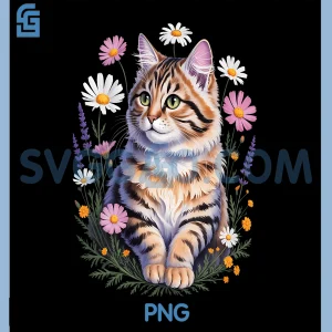 Cat Flower Floral Kitten PNG, Graphic Cat Lover PNG