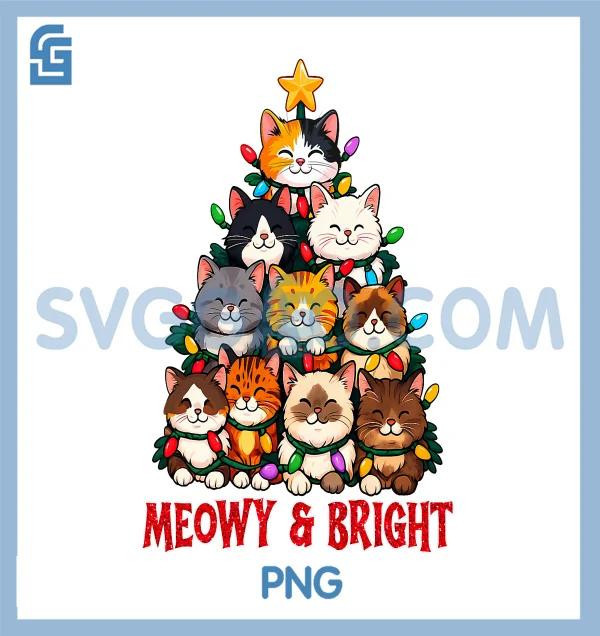 Christmas Cat Tree PNG, Meowy and Bright PNG, Funny Kitty Graphic PNG ...