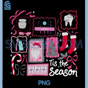 Tis The Season PNG, Dentist Braces Teeth PNG, Christmas Stamp Coquette PNG