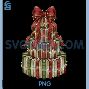 Christmas Book Tree PNG, Coquette Bow Winter PNG, Teacher Book Lover PNG