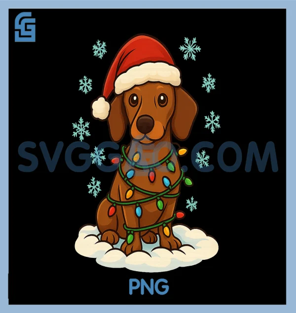 Christmas Lights Wrapped On Cute Brown Dachshund PNG, Dog Lover PNG ...