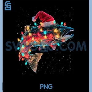Christmas Trout Fish PNG, Funny Fishing PNG, Santa Hat Lights PNG