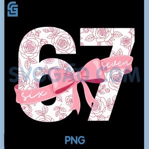 Coquette Bow Number 67 PNG, Funny Meme Pink Floral PNG
