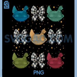 Coquette Hen on Nest PNG, Cute Bow Chicken Vintage PNG