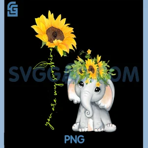 Cute Elephant PNG, Sunflower Love Sunshine PNG, Flower Lover PNG