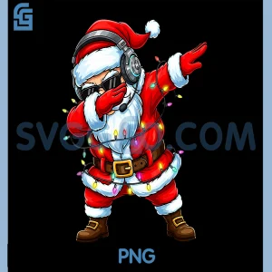 Dabbing Santa DJ Music PNG, Christmas Light Dab PNG