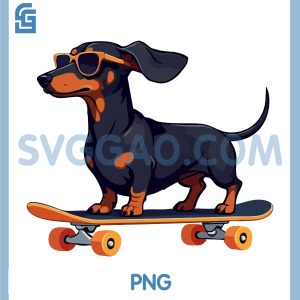 Dachshund Wiener PNG, Dog with Sunglasses on a Skateboard Funny PNG