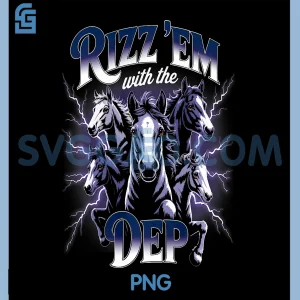 Rizz Em with Dep PNG, Horse Riding PNG, Depression Funny Mental Health PNG
