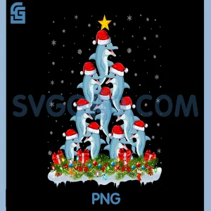 Dolphin Christmas PNG, Tree Lights Santa PNG, Funny Sea Animal Xmas PNG