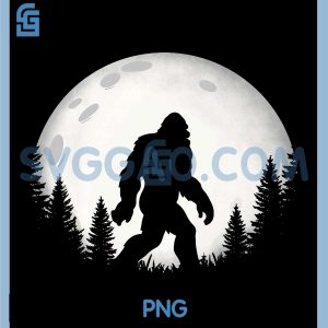 Funny Bigfoot Hiking PNG, Walking Moon Forest Trees Sasquatch PNG
