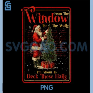 Funny Santa Christmas Tree PNG, Vintage Retro Deck These Halls PNG