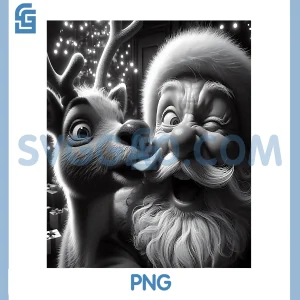 Funny Santa Reindeer Licking Face PNG, Christmas Humor Selfie PNG