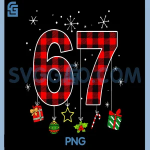 Funny Six Seven 6 7 Meme PNG, Humor 67 Red Plaid Christmas PNG