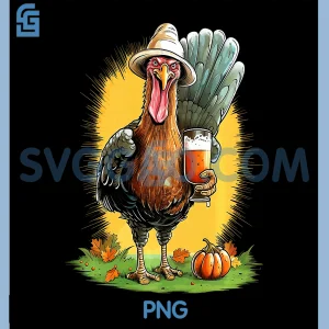 Turkey with Beer Gobble Till You Wobble PNG, Funny Thanksgiving PNG
