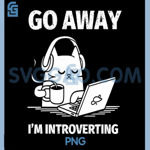 Go Away Im Introverting PNG, Funny Cat Coffee Laptop Introvert PNG