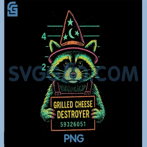 Grilled Cheese Destroyer PNG, Funny Wizard Raccoon Mug Shot PNG