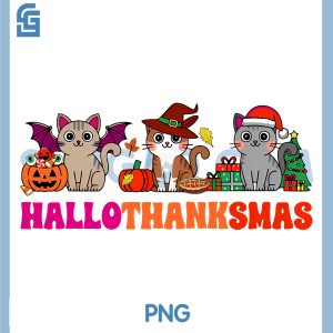 Happy HalloThanksMas Cats PNG, Halloween Thanksgiving Christmas PNG