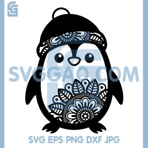 Cute Penguin Mandala SVG, Winter Penguin Zentangle SVG