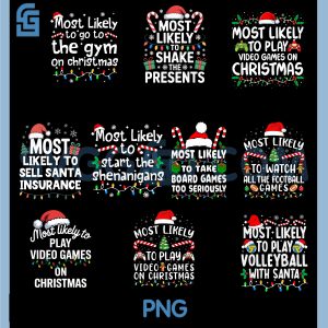 Most Likely To Shake The Presents PNG Bundle, Cute Christmas Humor PNG Bundle