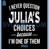 I Never Question Julias Choices PNG, Julia Personalized Name PNG