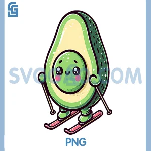 Kawaii Skiing Avocado PNG, Funny Snow Slopes Rider PNG